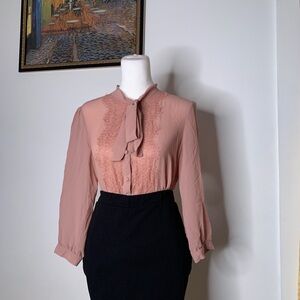 Blush pink  lace blouse with ribbon 🎀